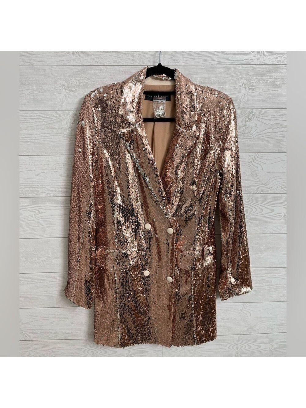 Endless Rose Women’s Champagne Sequin Double Breasted Jacket. Size S